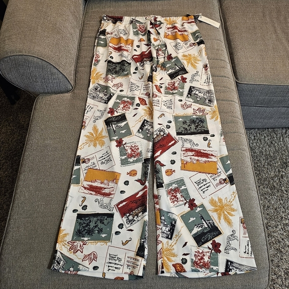 Rachel Zoe LA NY Colorful Graphic Print Coastal Casual Wide Leg Pants Large - Picture 1 of 8